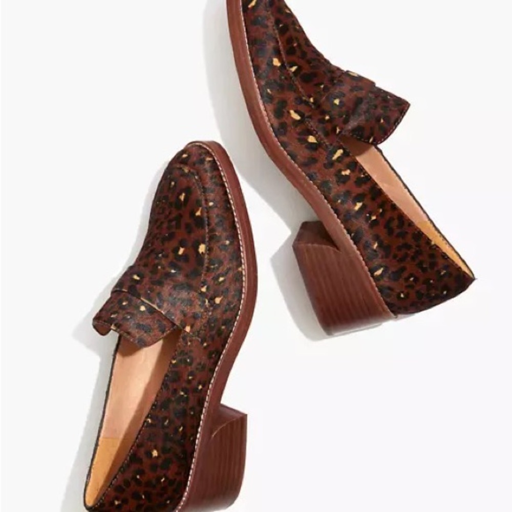 The Alex Heeled Loafer in Animal Print Calf Hair Size 10